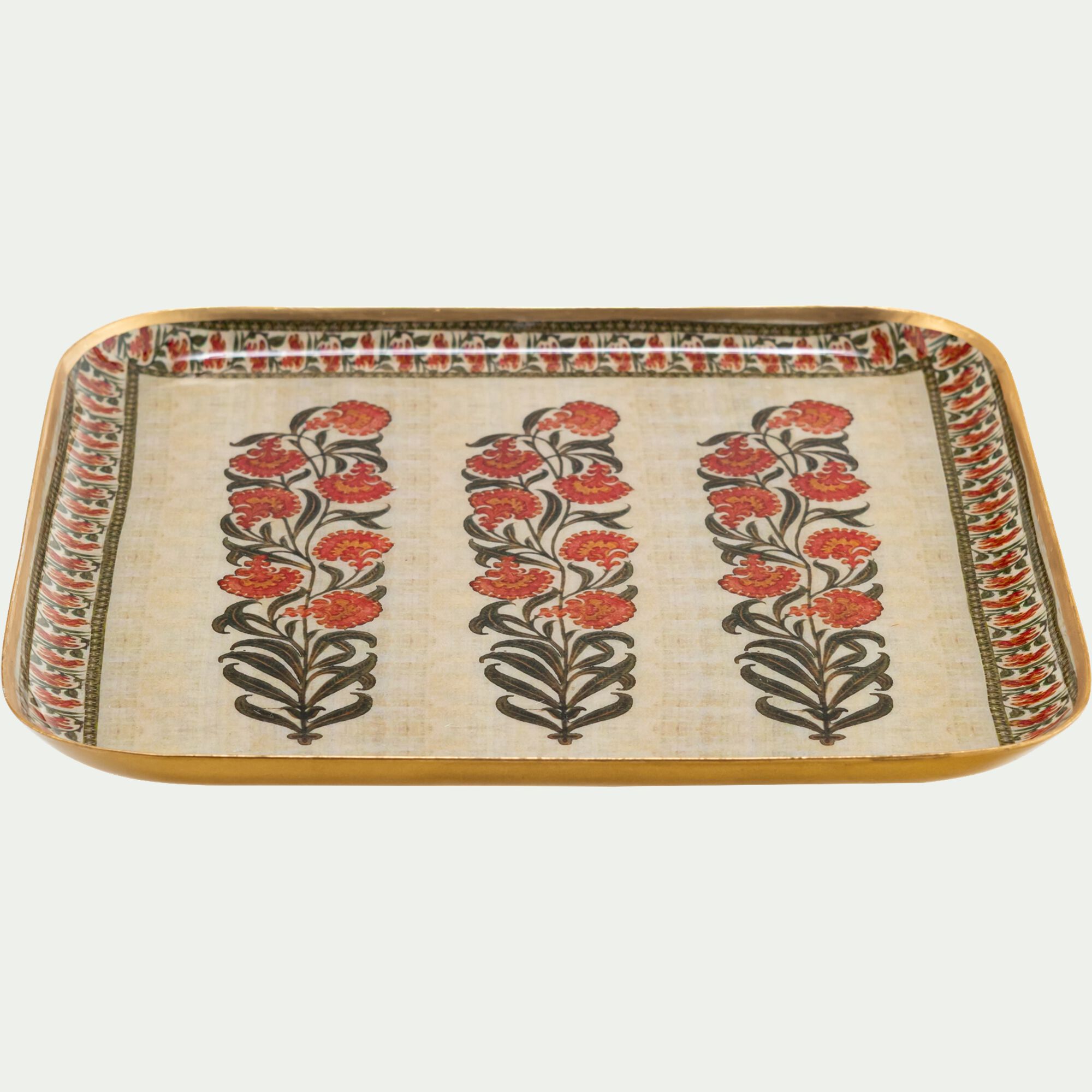 ANDLAU - Plateau décoratif motif fleurs en fer 20x20cm - blanc