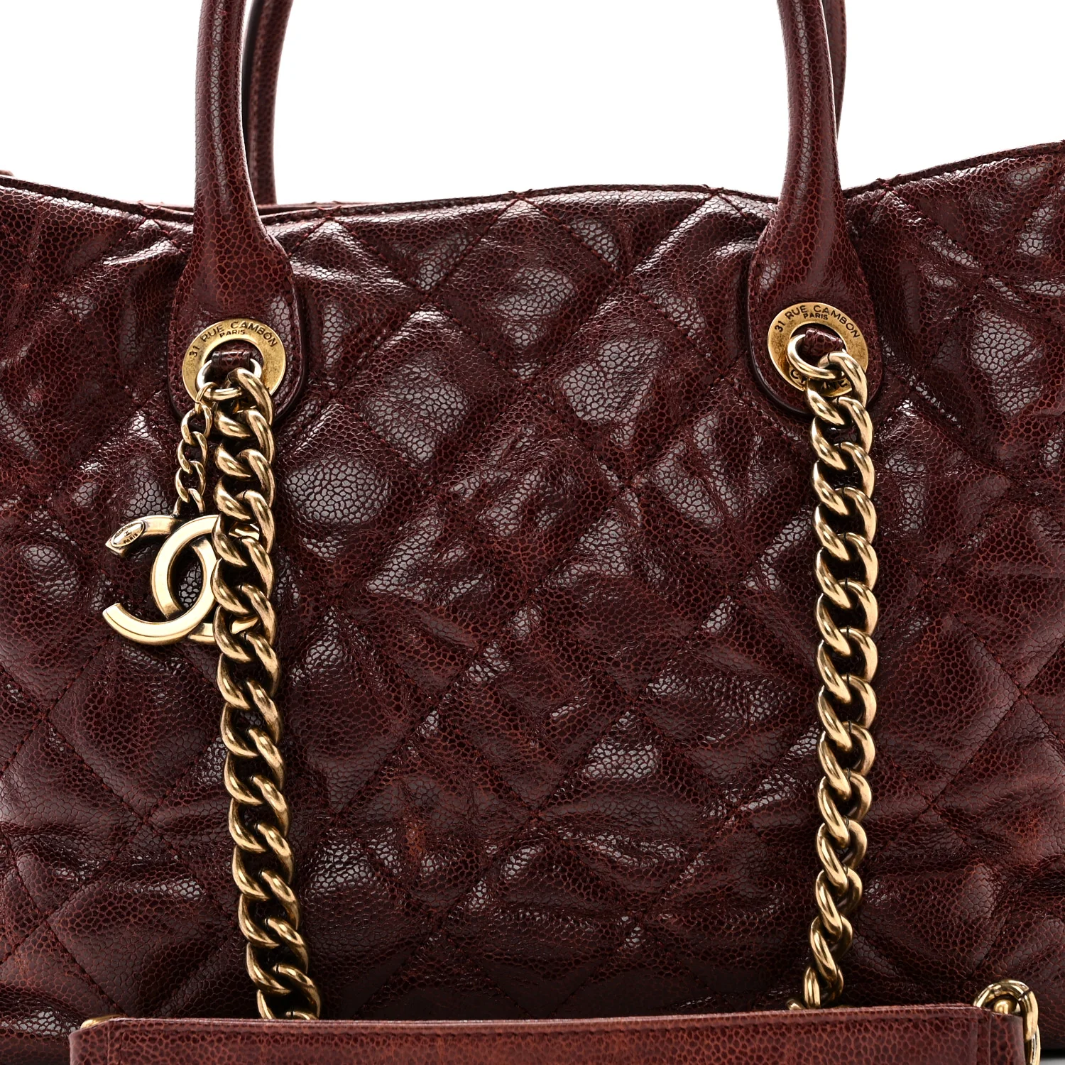 Glazed Caviar Quilted Small Shiva Tote Burgundy - Top Club