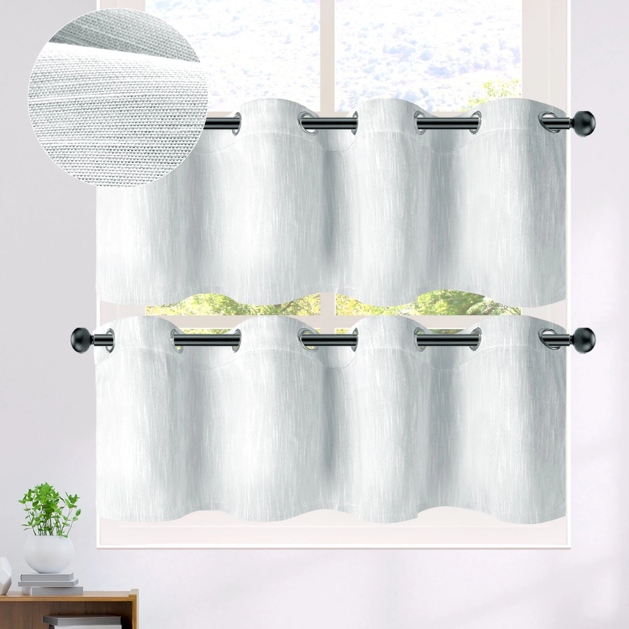 PiccoCasa 2 Panels Kitchen Linen Look Blackout Curtains Light Gray 52"x18"