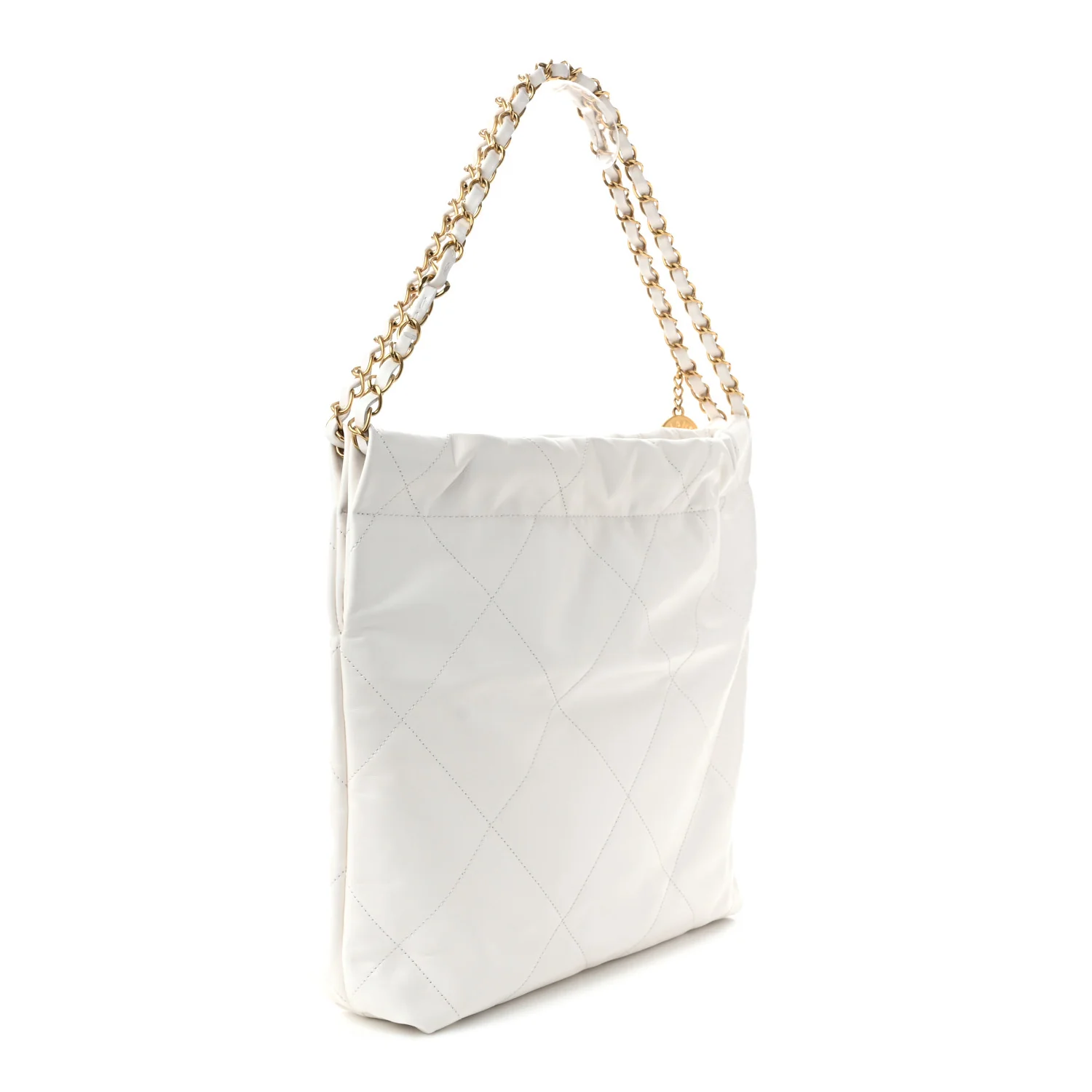 Shiny Calfskin Quilted Small Chanel  White - Top Club