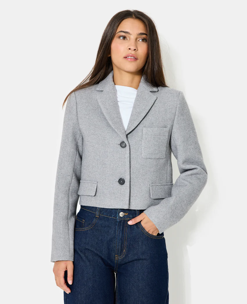 Pimkie Veste blazer courte en tissu épais avec laine