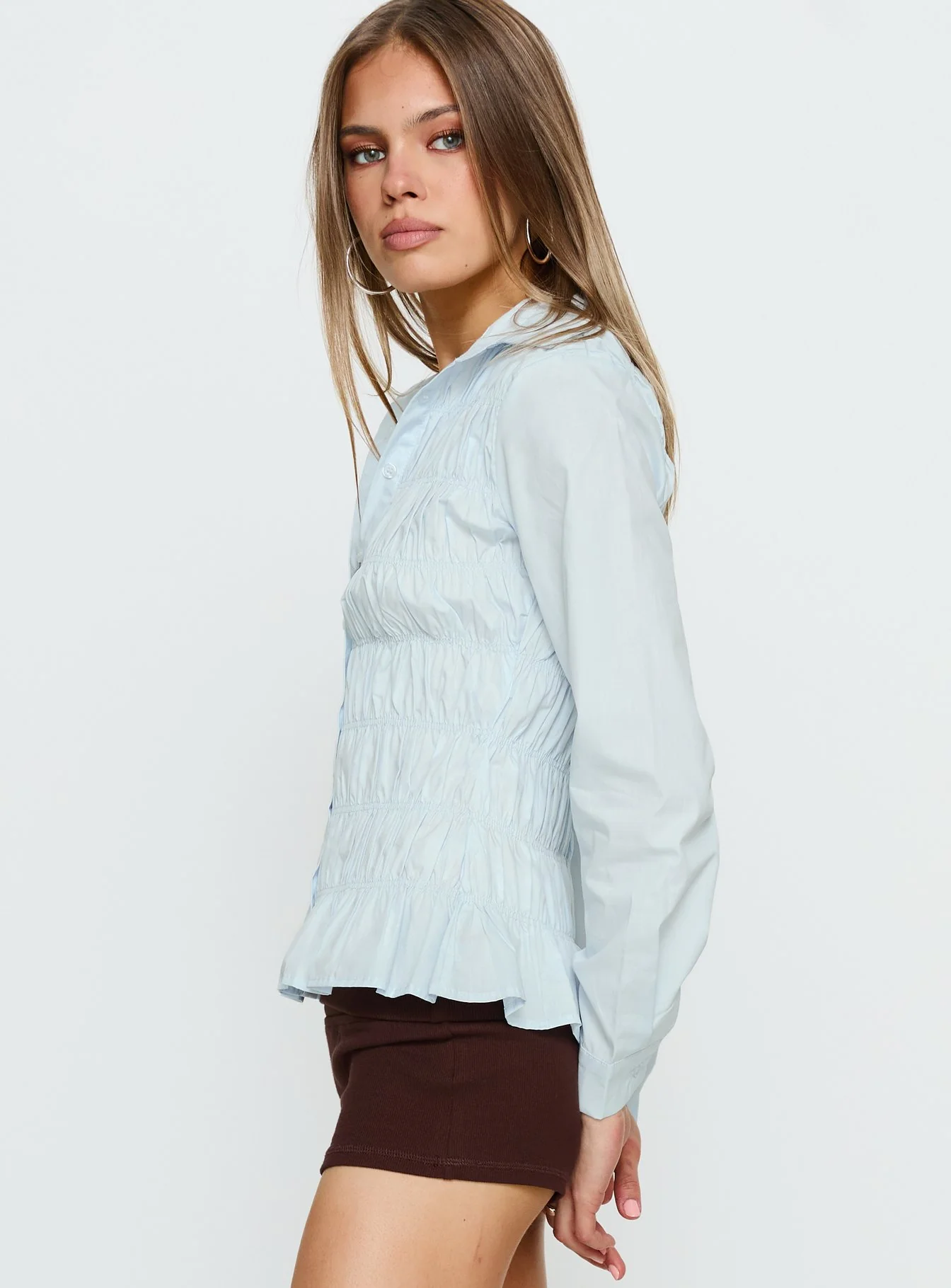 Cultivate Shirred Long Sleeve Top Blue