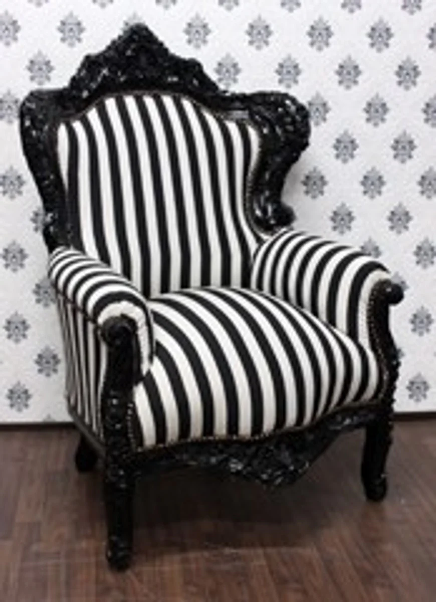 Baroque armchair King black/white stripes / black - furniture antique style - limited special model