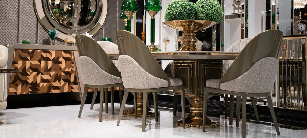 Luxury Dining Table Gray / Brown / Gold - Rectangular Luxury Kitchen Table - Dining Room Furniture - Luxury Furniture
