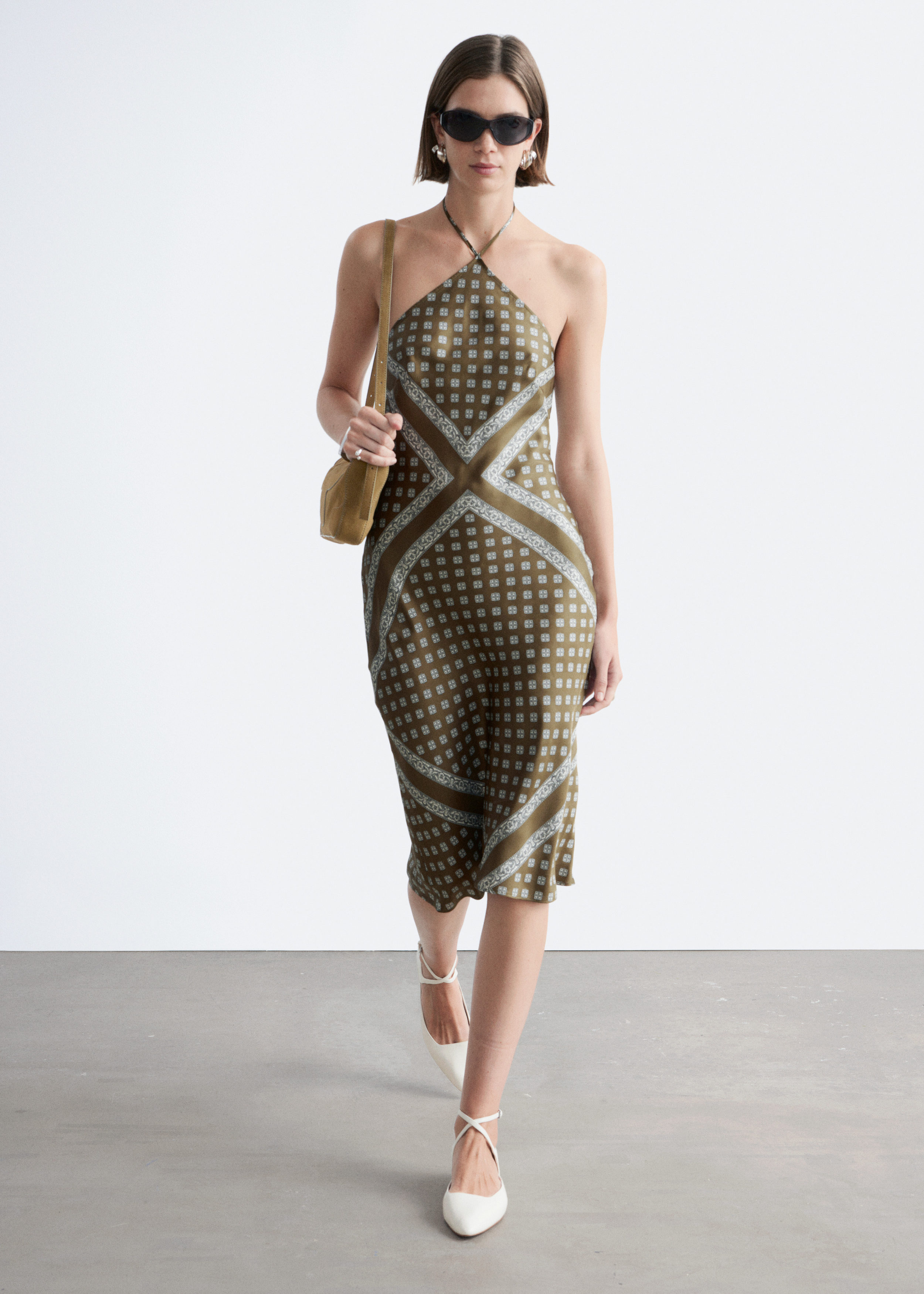 & Other Stories SILK HALTERNECK MIDI DRESS