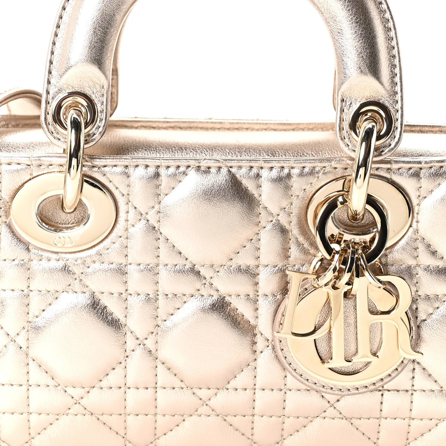 Metallic Lambskin Cannage Small Lady D-Joy Champagne - Top Club