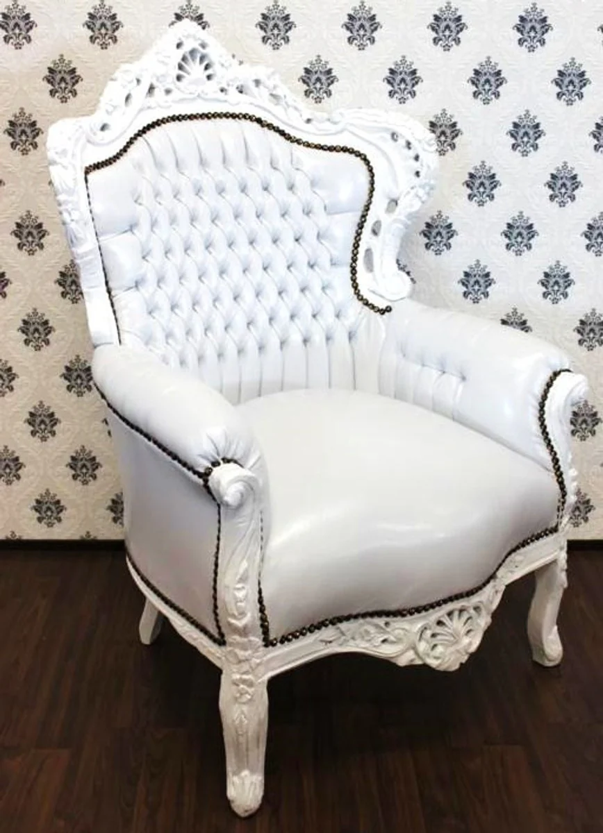 Baroque armchair King white/white leather look - furniture antique style