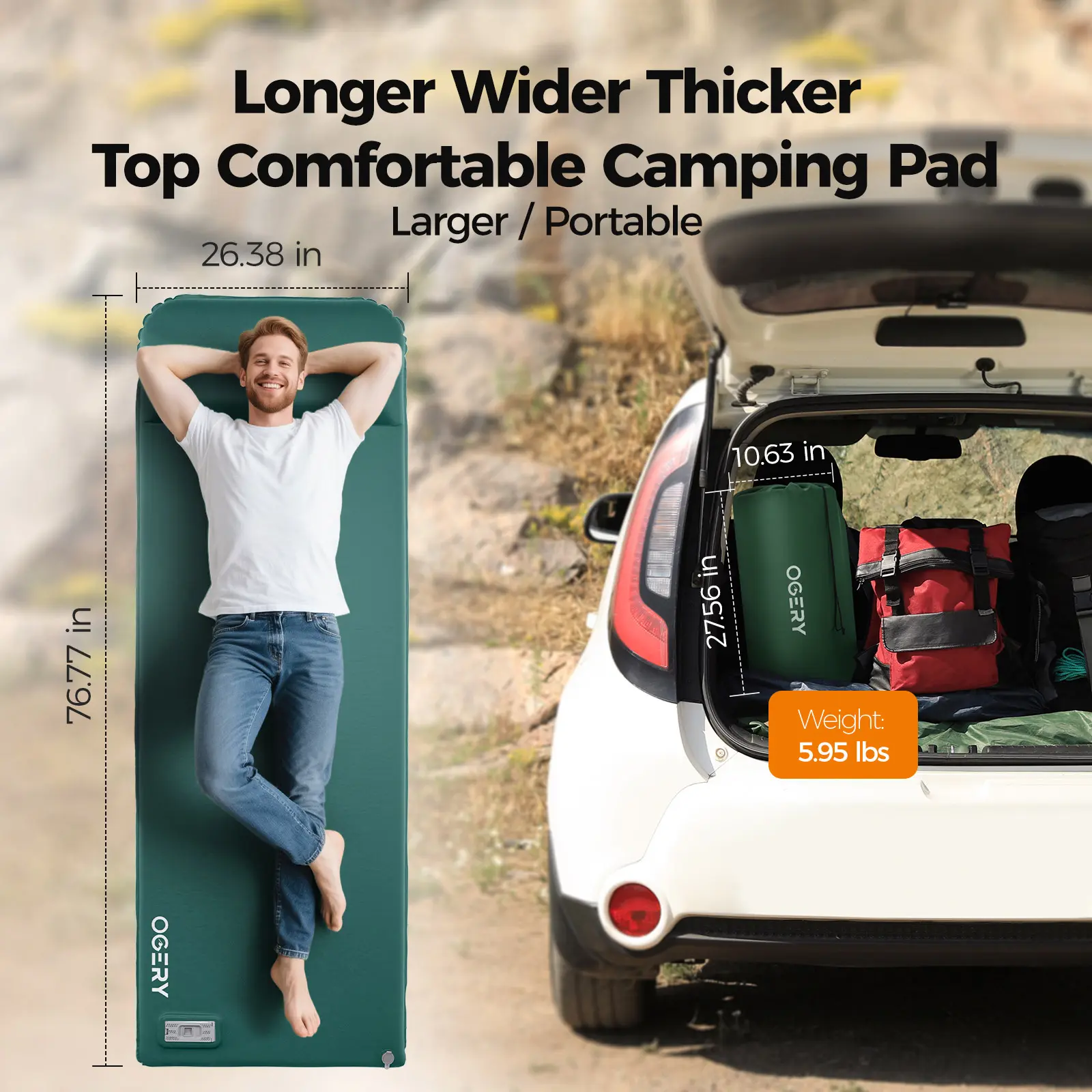 OGERY Self Inflating Sleeping Pad with Electric & Foot Pump, 3.15