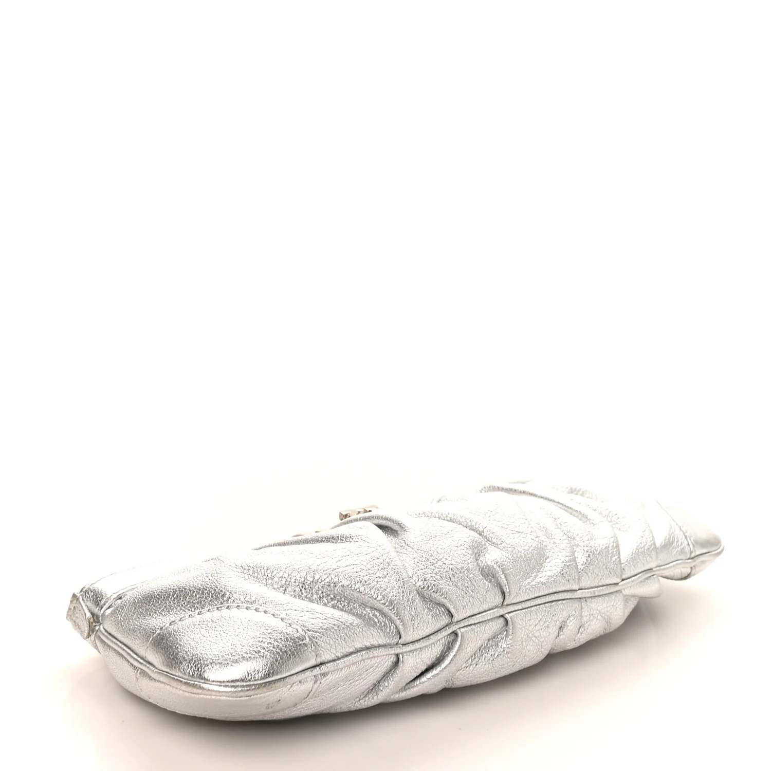 Metallic Calfskin Small Gancini Clutch Silver - Top Club