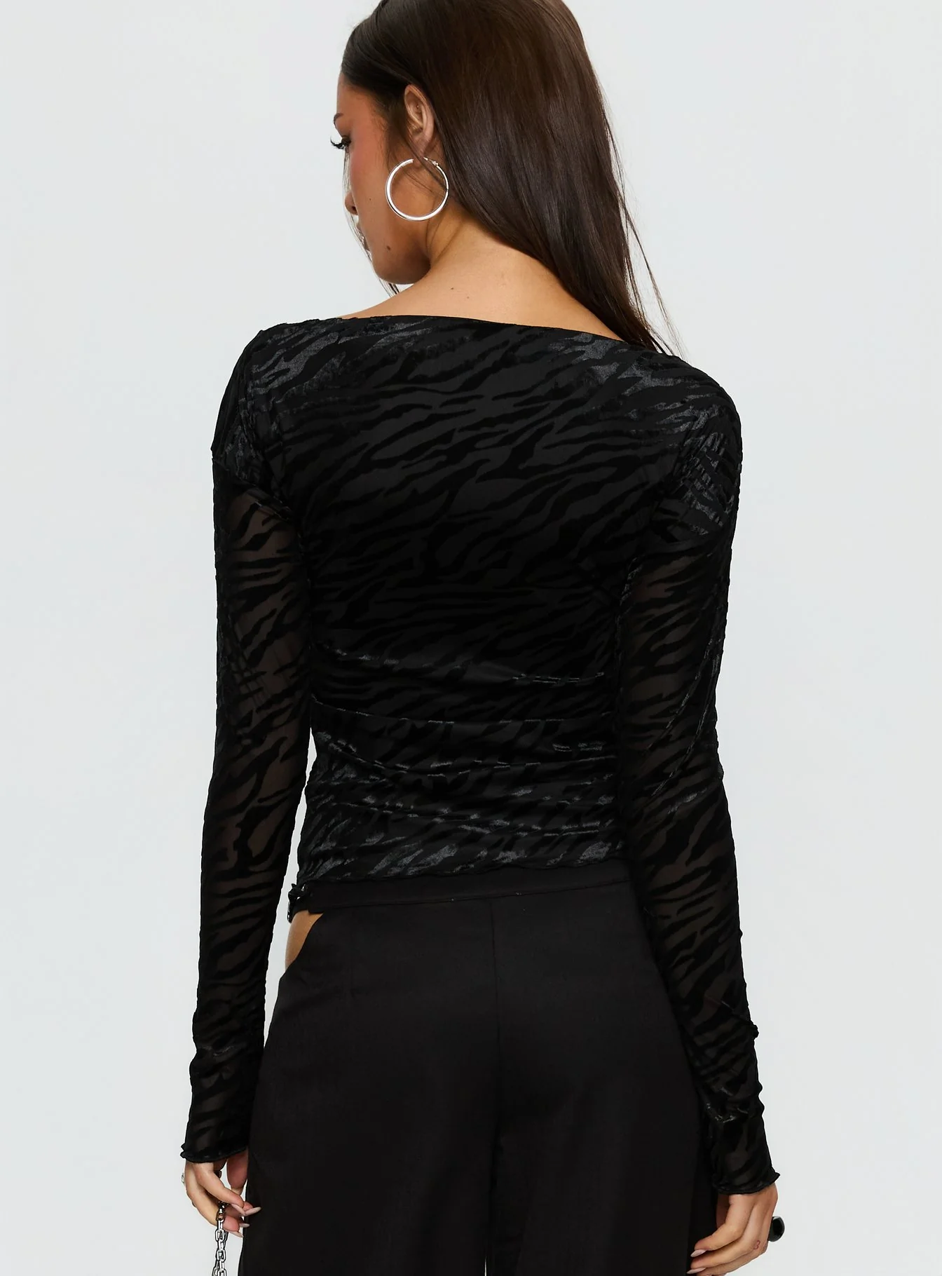 Vila Lettuce Trim Long Sleeve Top Black Zebra