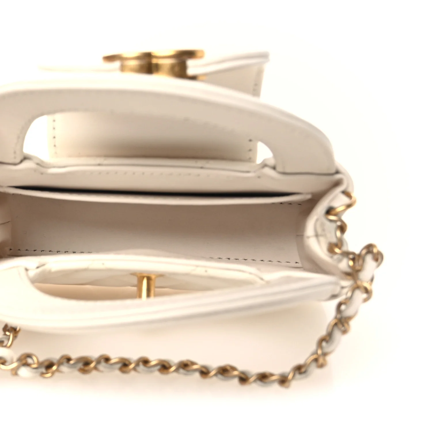 Shiny Aged Calfskin Quilted Mini Nano Kelly Shopper White - Top Club
