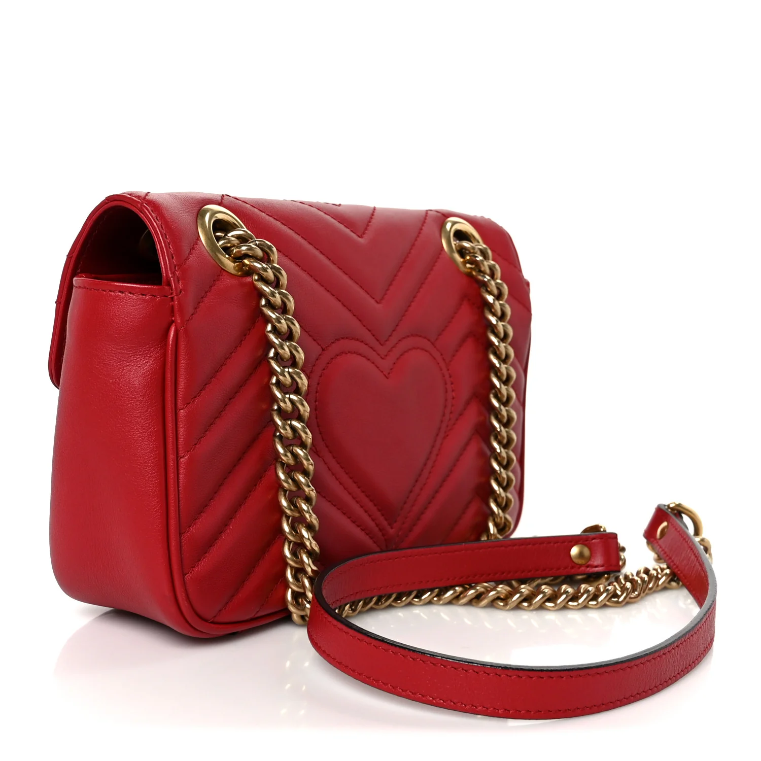 Calfskin Matelasse Mini GG Marmont Shoulder Bag Hibiscus Red - Top Club