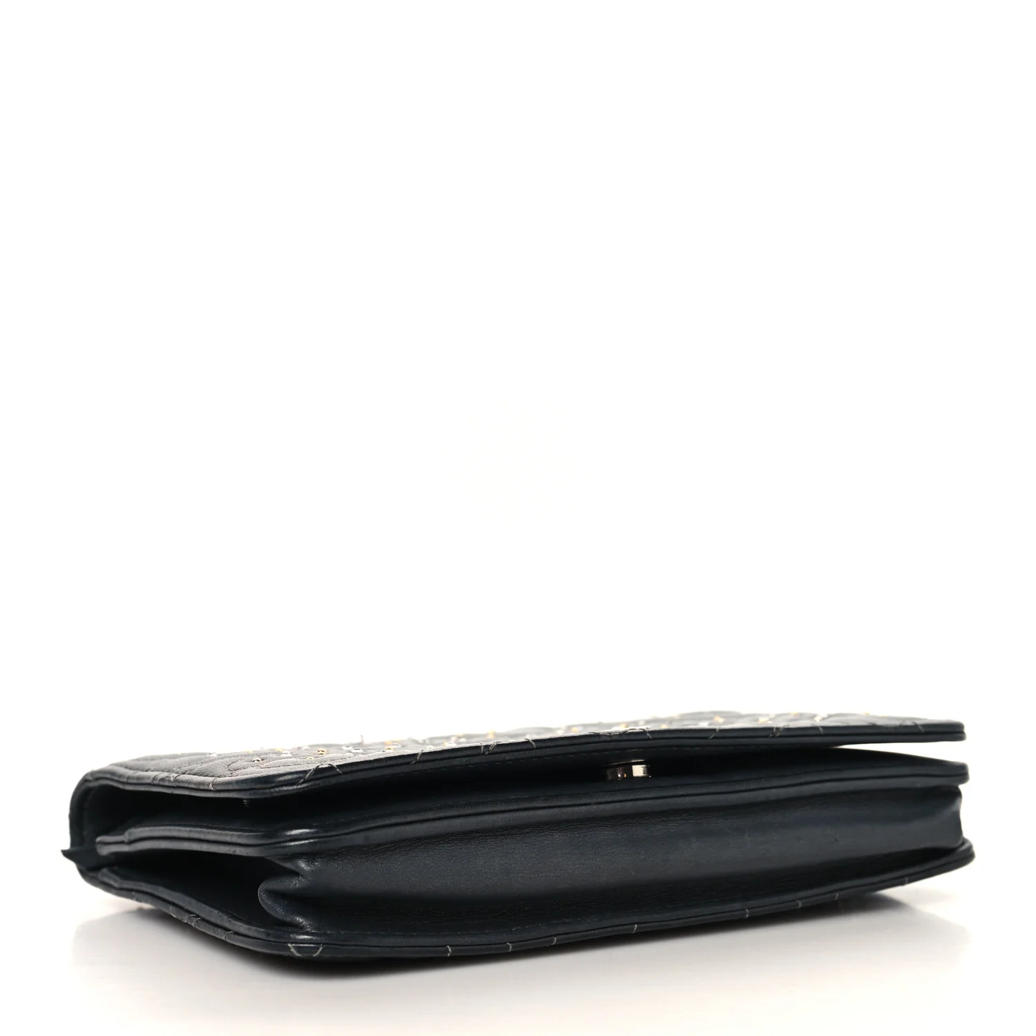 Lambskin Camellia Studded Wallet on Chain WOC Grey - Top Club