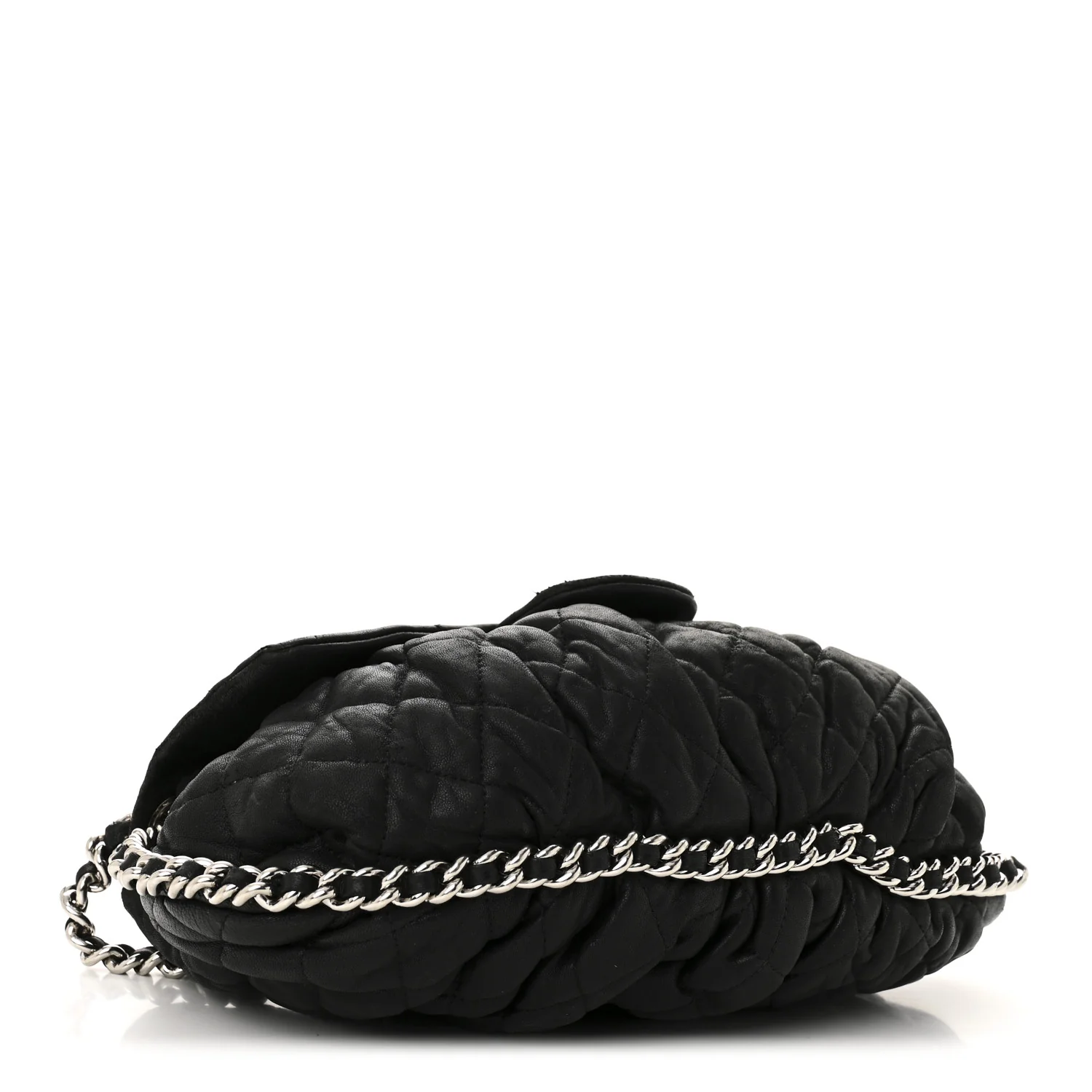 Washed Lambskin Quilted Medium Chain Around Messenger Black - Top Club
