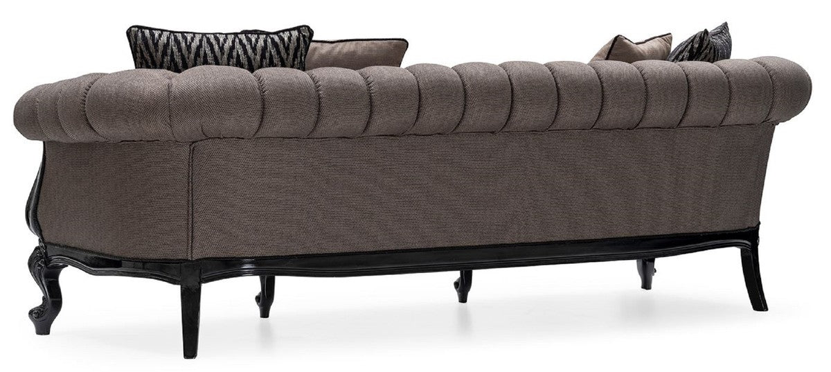 Luxury Baroque Living Room Sofa Gray / Black - Handmade Baroque Style Sofa with Decorative Pillows - Luxury Living Room Furniture in Baroque Style - Baroque Furniture - Noble & Magnificent