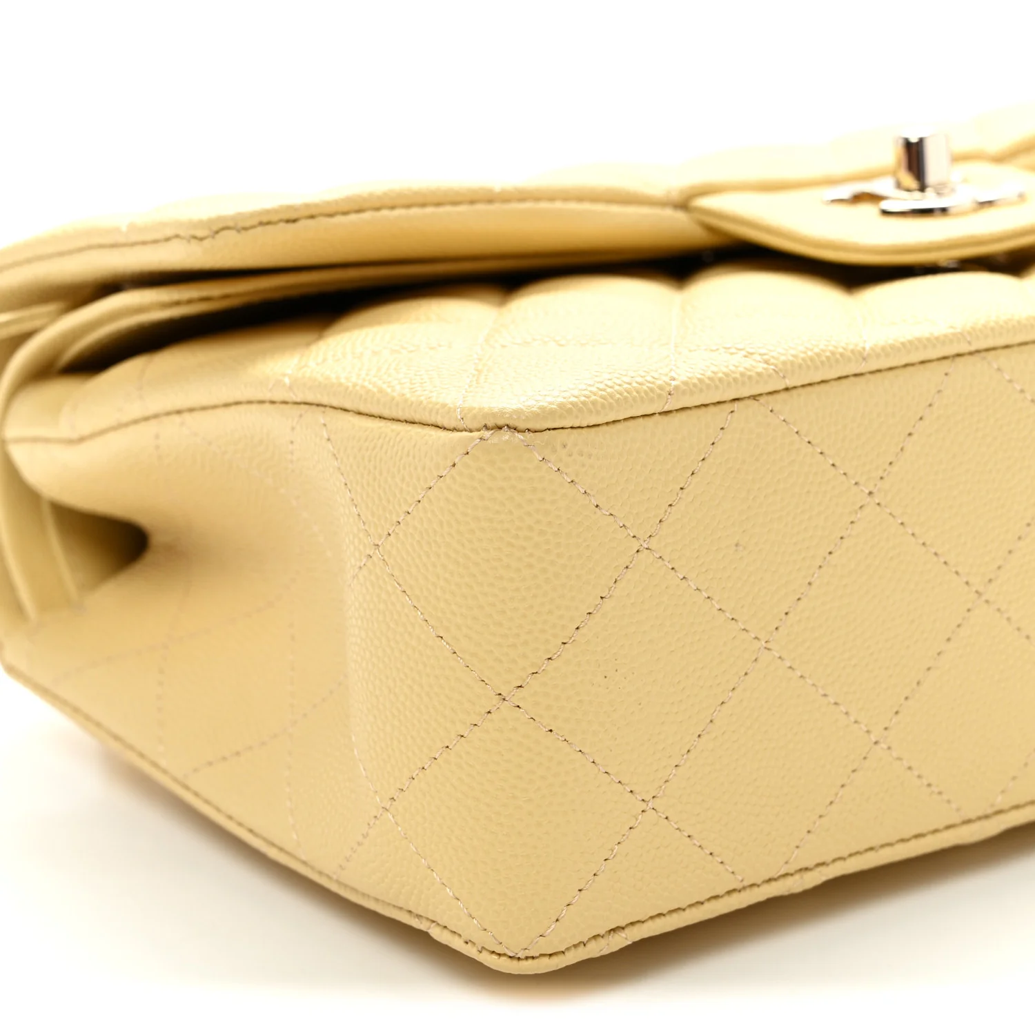 Caviar Quilted Small Double Flap Light Yellow - Top Club