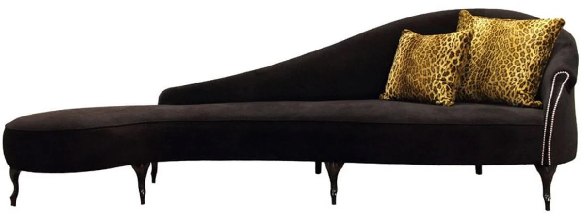 Luxury Baroque velvet chaise longue black 300 x 90 x H. 94 cm - Curved solid wood chaise longue with elegant velvet fabric - Baroque furniture - Luxury quality