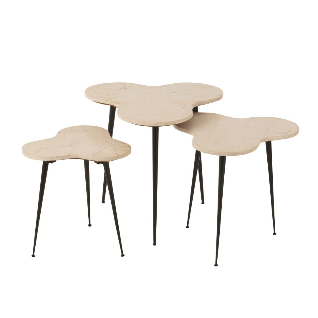 Bijzettafel marmer/metaal - set van 3
