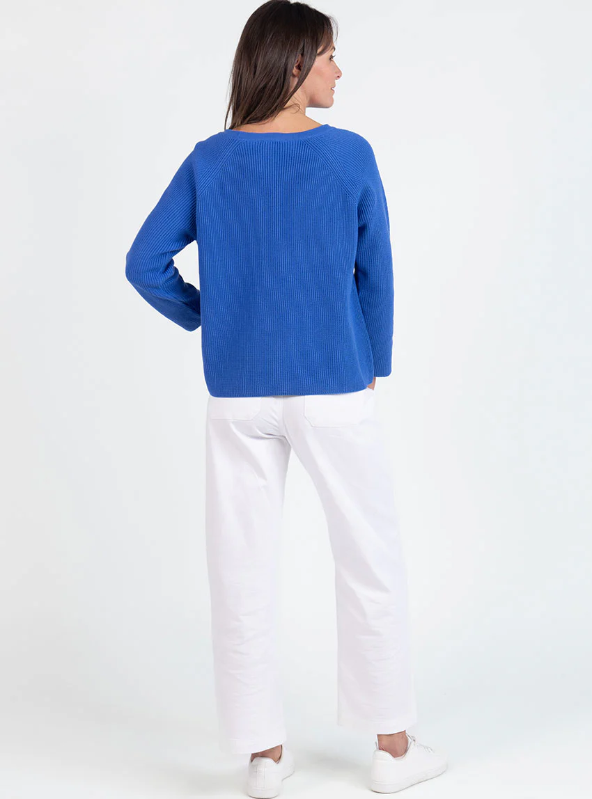 Pull femme en maille perlée coton bleu atlantique
