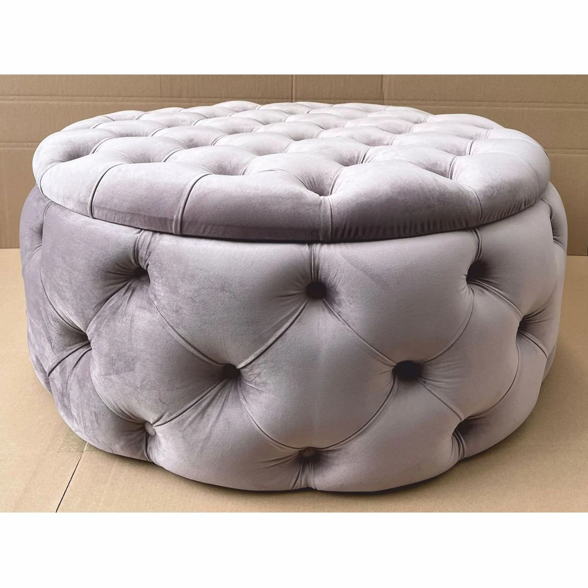 Luxury Chesterfield round stool with storage space gray Ø 100 x H. 45 cm