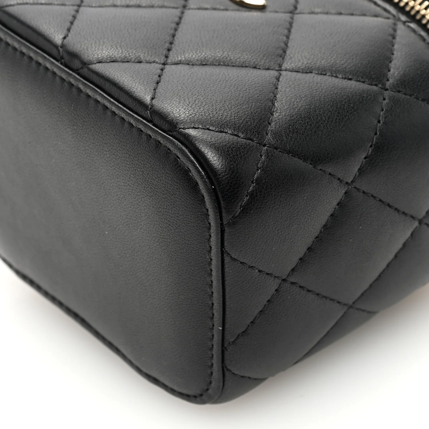 Lambskin Quilted Mini Vanity Case With Pearl Chain Black - Top Club
