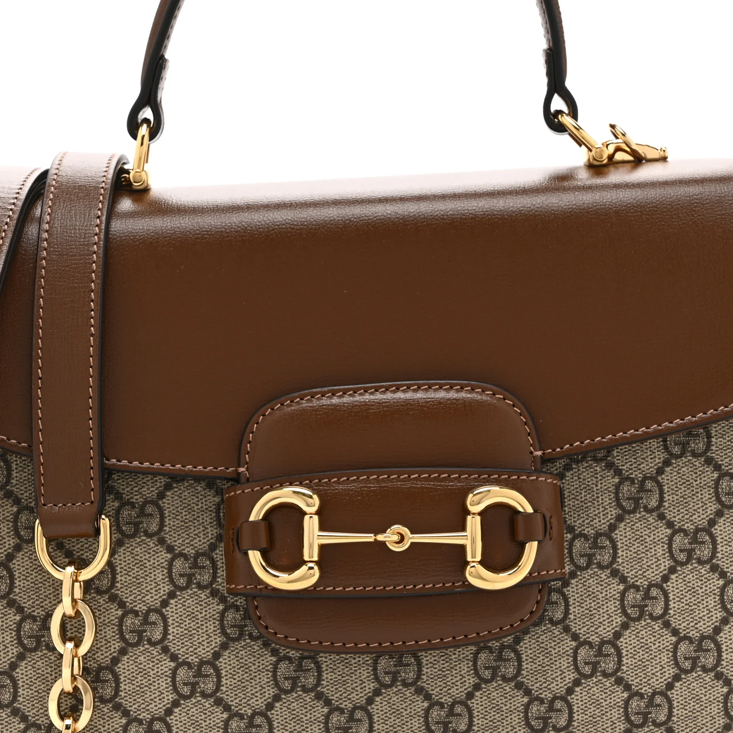 GG Supreme Monogram Calfskin Medium Horsebit 1955 Top Handle Bag Beige Ebony Brown Sugar - Top Club
