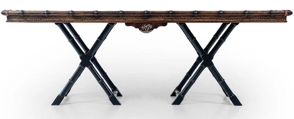 Luxury vintage style dining table brown / black 215 x 108 x H. 78 cm - Rectangular solid wood dining room table - Dining room furniture - Solid wood furniture - Vintage style furniture - Luxury furniture