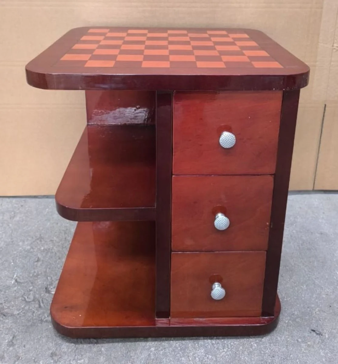Chess side table mahogany brown / silver 50 x 50 x H. 55 cm