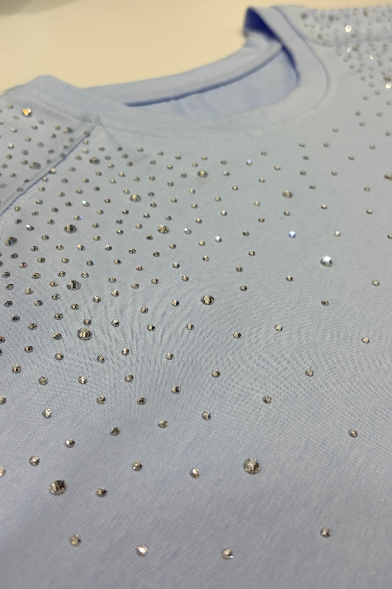 Loose-Fit T-Shirt with Shoulder Panel and Rhinestone Embellishment - Nordfashionstorm - Women's Clothing, Fashion for You - Nordfashionstorm.com