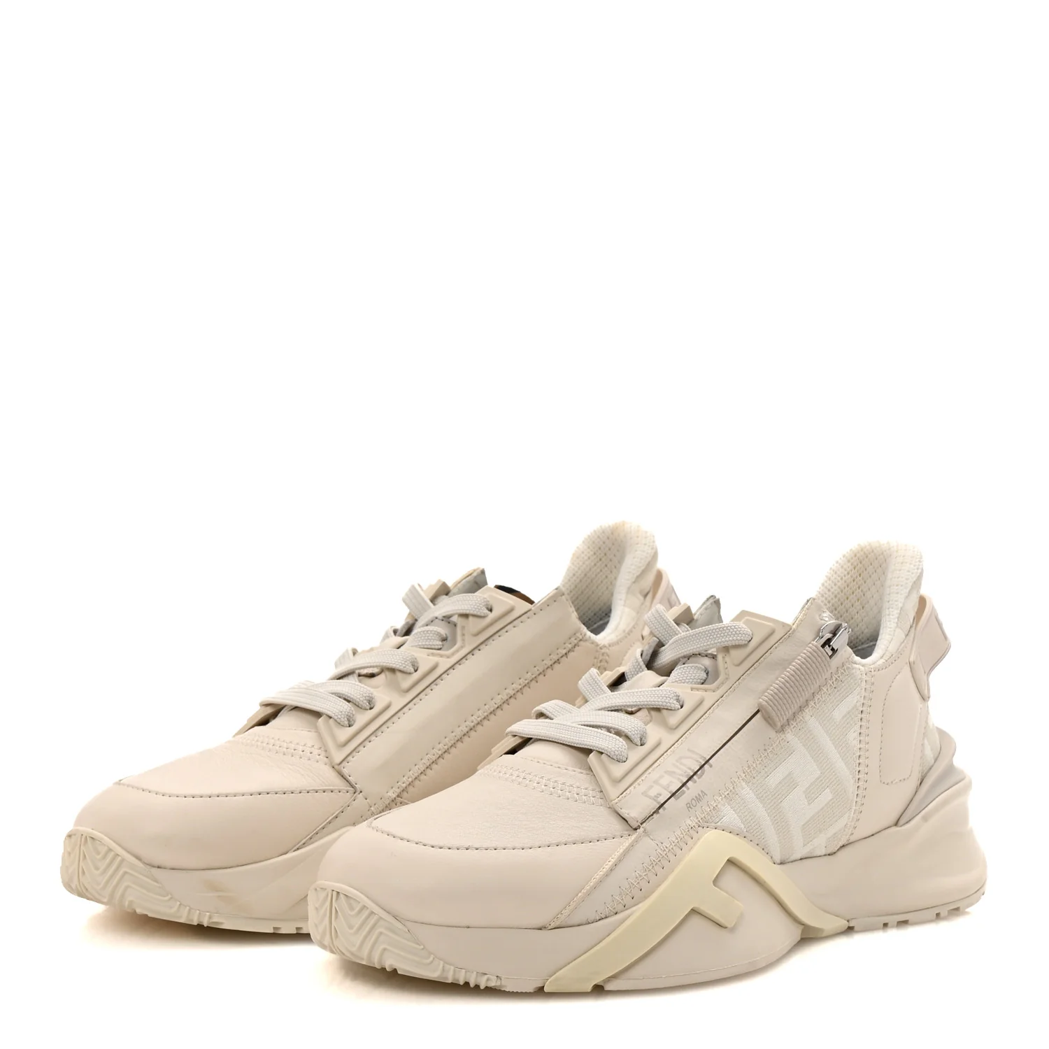 Calfskin Fabric FF Fendi Flow Low Top Sneakers 36 White - Top Club