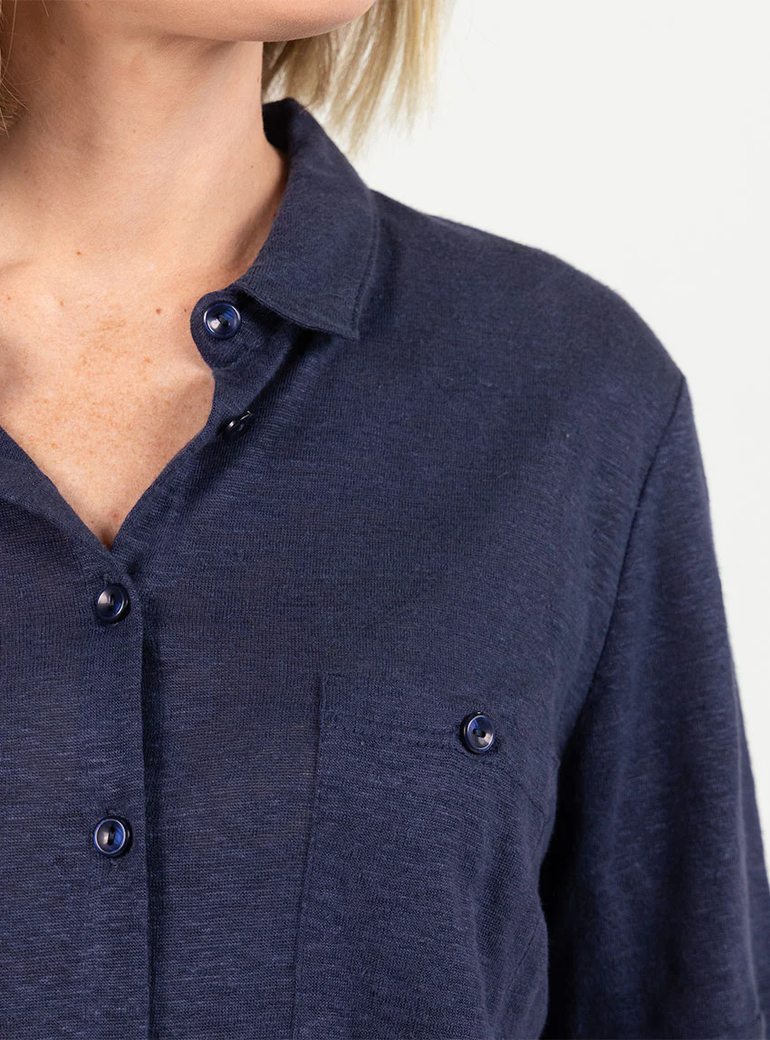 Chemisier maille en lin bleu marine