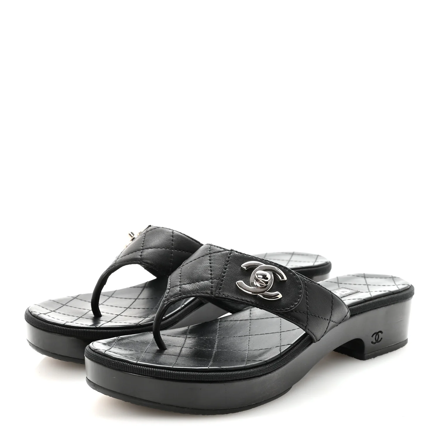 Lambskin Quilted Turnlock CC Platform Thong Sandals 39 Black - Top Club