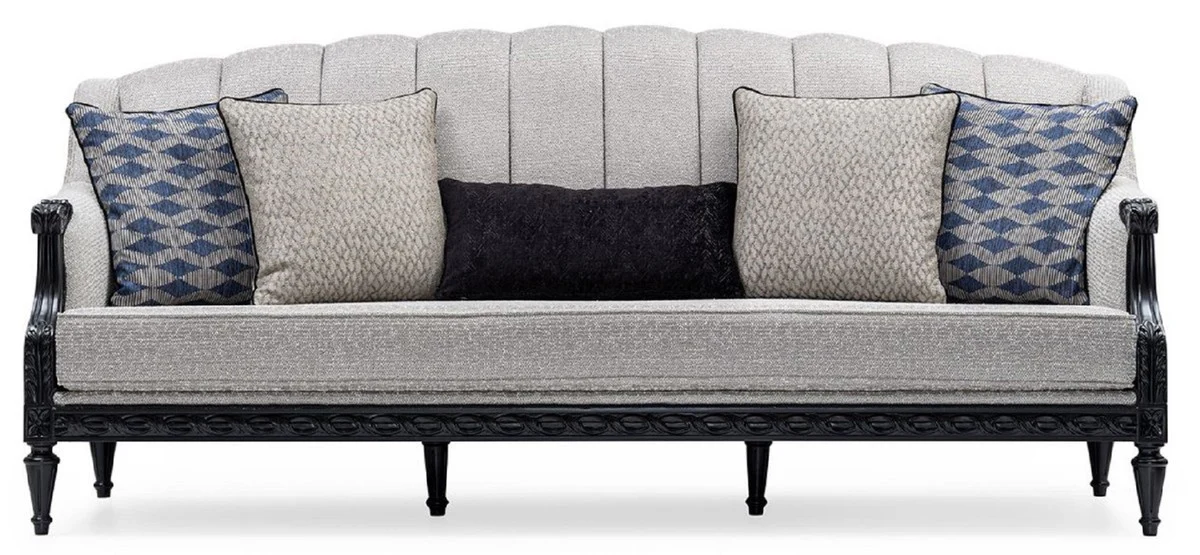 Luxury Baroque Living Room Set Silver / Black - 2 Sofas & 2 Armchairs & 1 Coffee Table & 2 Side Tables - Handcrafted Living Room Furniture in Baroque Style - Noble & Magnificent