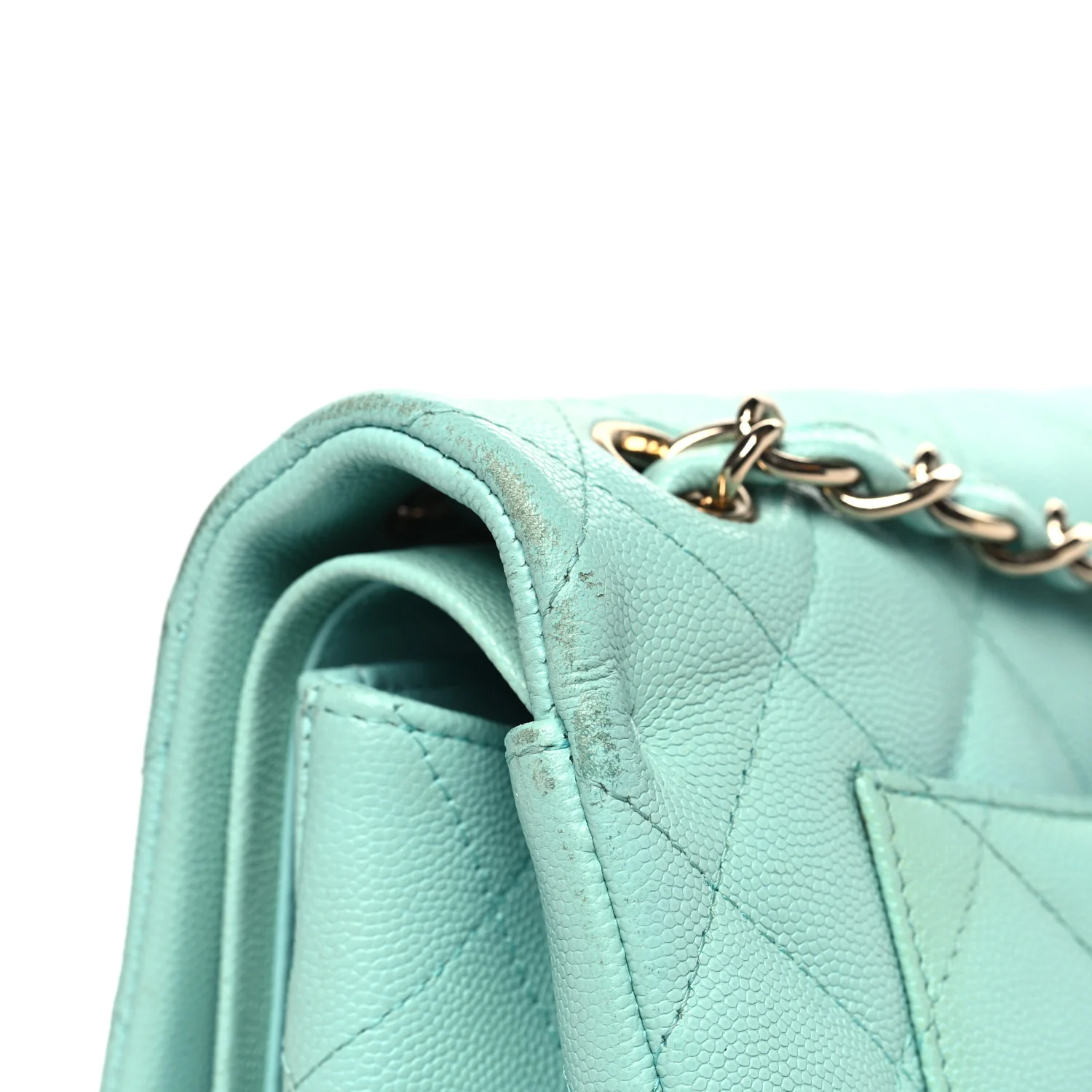 Caviar Quilted Jumbo Double Flap Light Green - Top Club