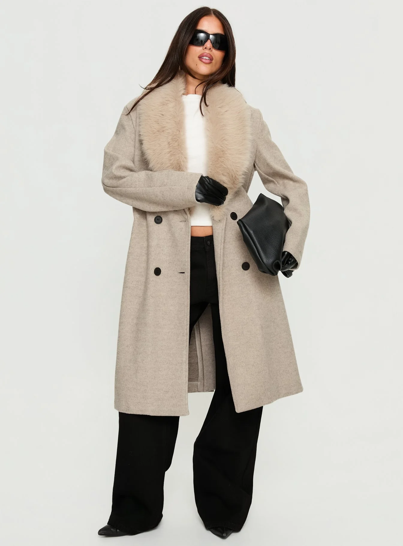 Hallyn Faux Fur Collar Coat Beige
