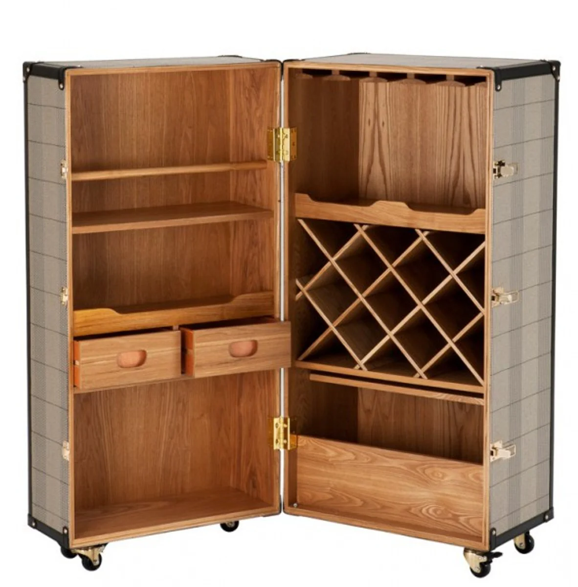 Luxury bar cabinet in vintage suitcase design - chest of drawers - Art Deco Baroque Art Nouveau suitcase cabinet - luxury hotel bar trolley