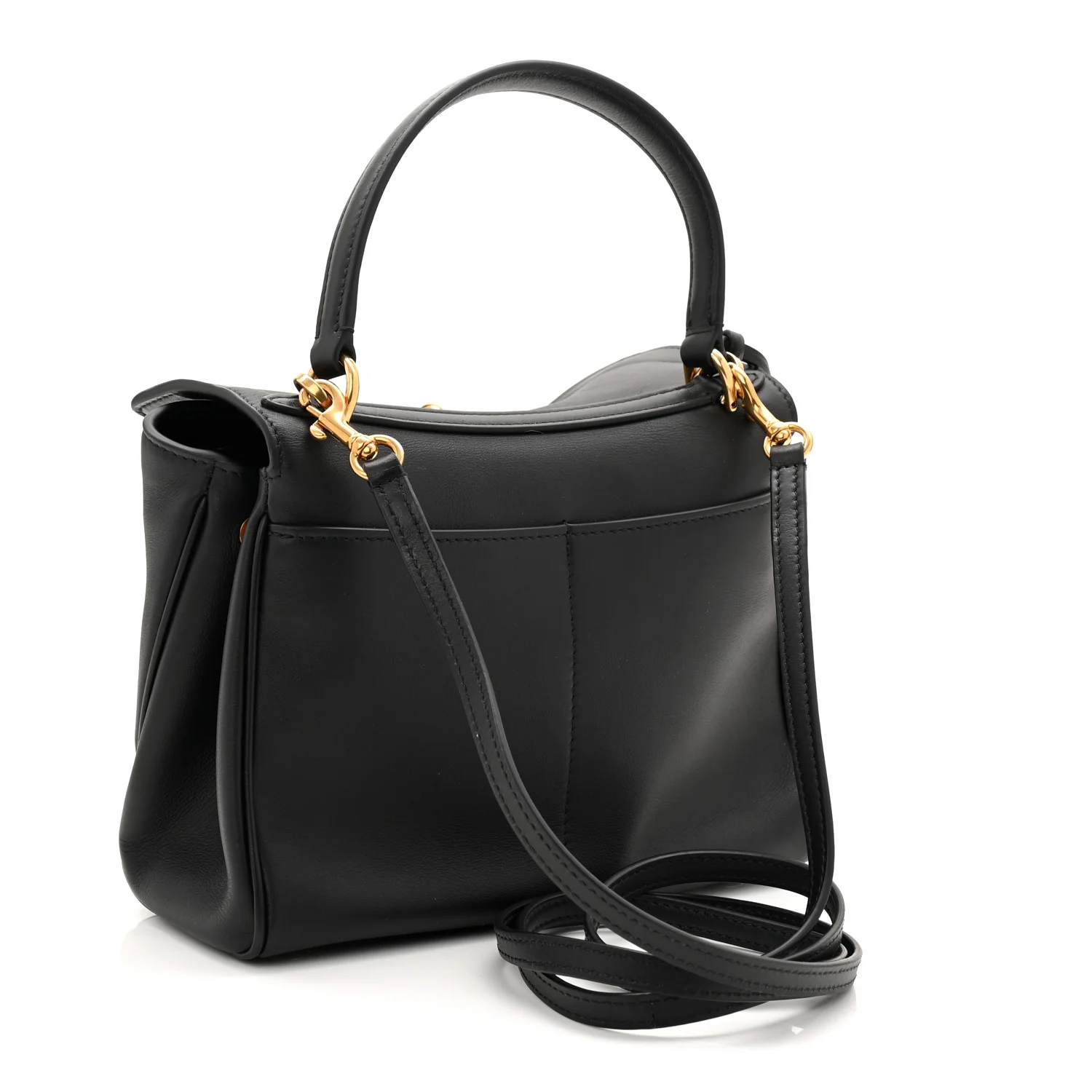 Natural Smooth Calfskin Mini Rodeo Top Handle Handbag Black - Top Club