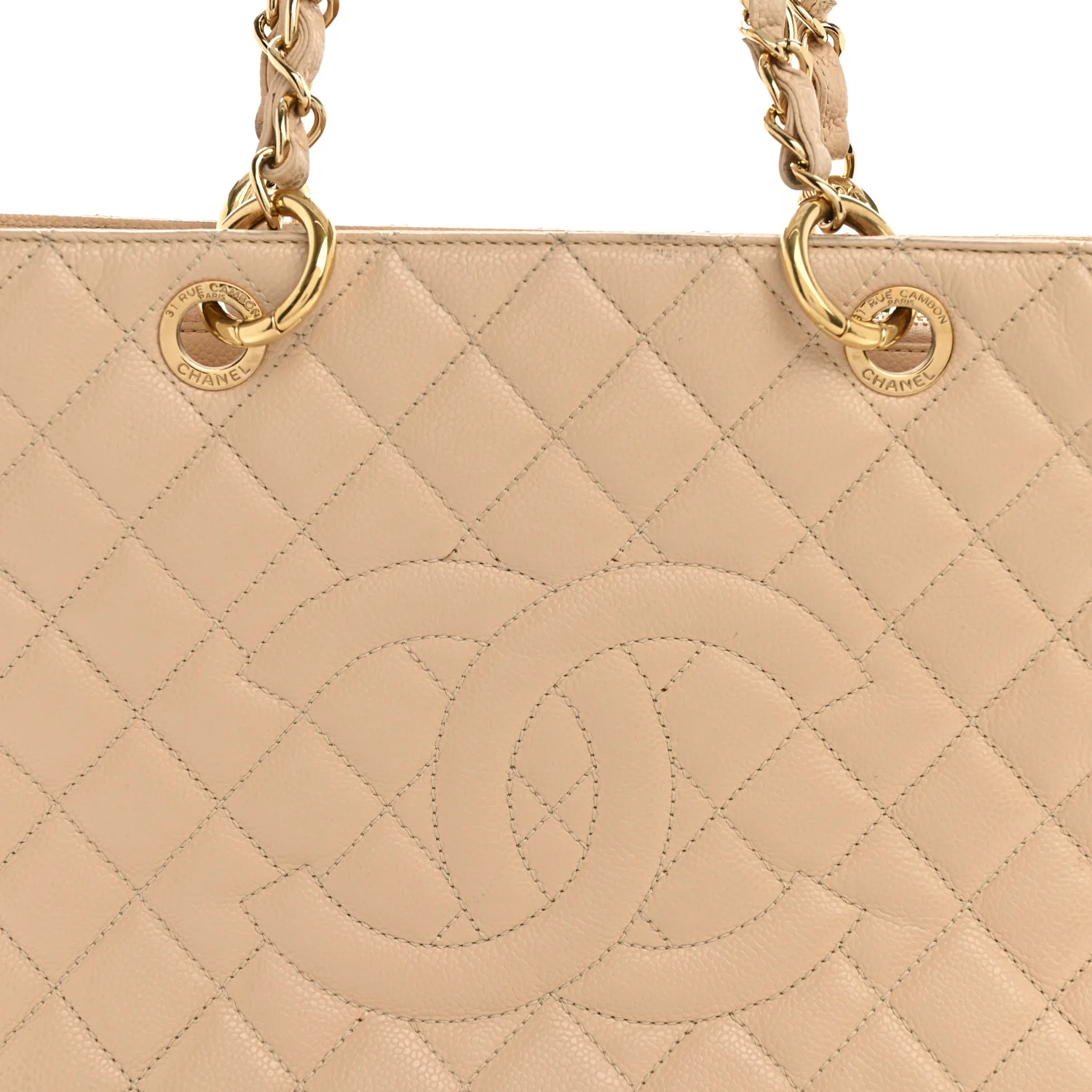 Caviar Quilted Grand Shopping Tote GST Beige - Top Club