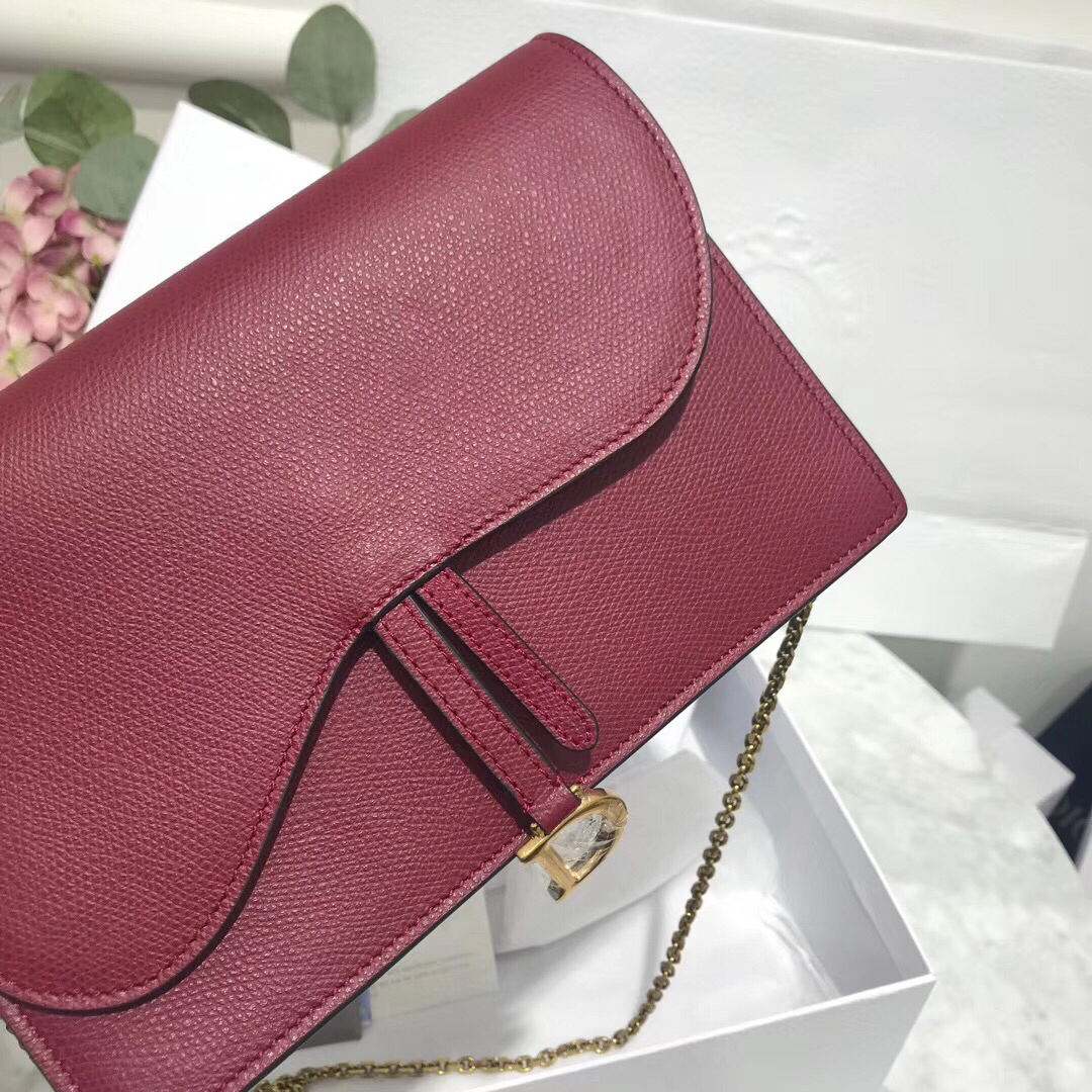 D Bordeaux Calskin Saddle Chain Clutch - Top Club