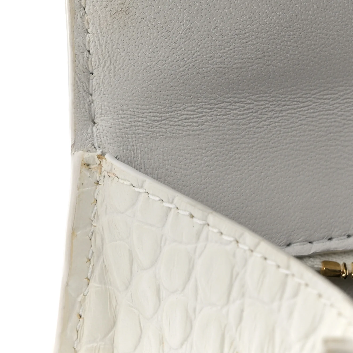 Calfskin Crocodile Embossed Small Hourglass Top Handle Bag White - Top Club