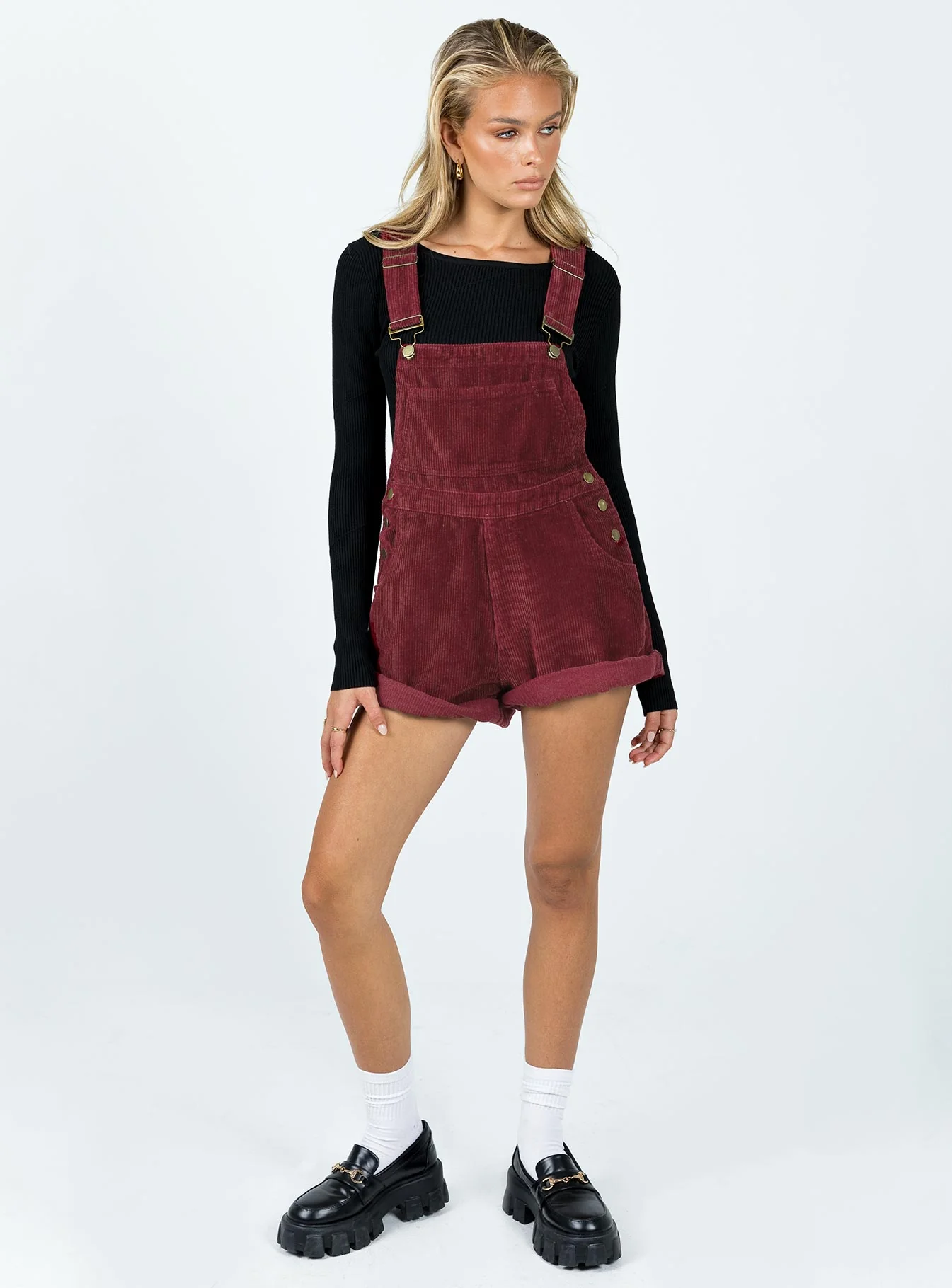 Kacey Short Overalls Burgundy
