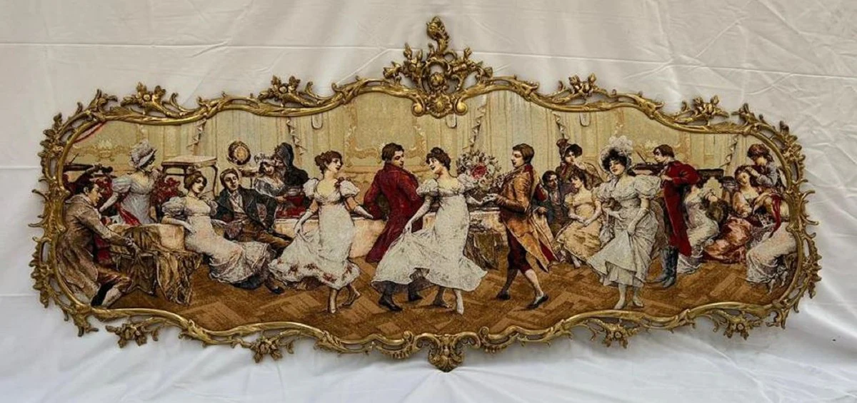Baroque wall picture multi-colored / brass 194 x H. 88 cm - magnificent baroque style wall decoration picture with brass frame - baroque wall decoration - noble and magnificent