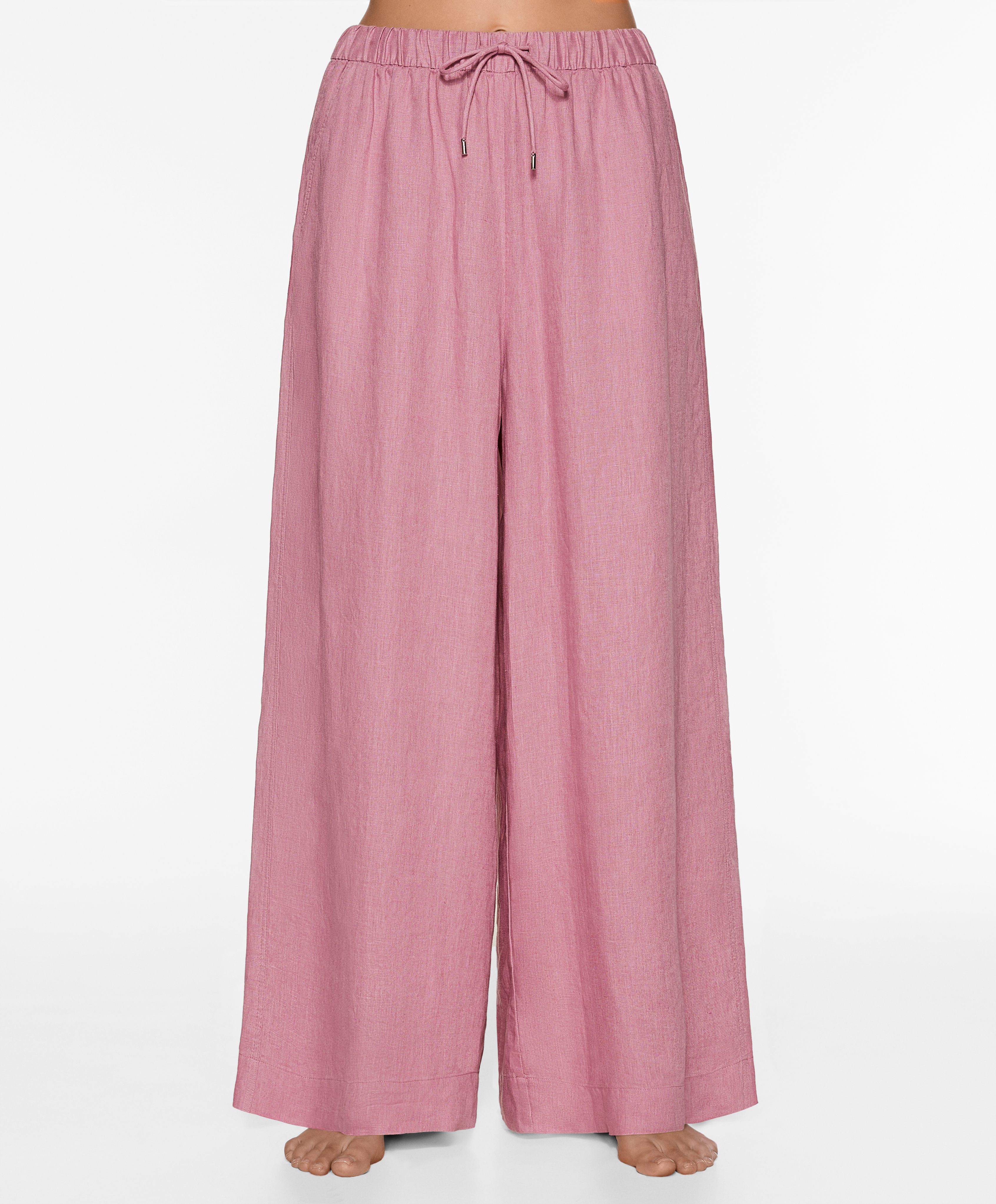 OYSHO 100% linen wide straight-leg trousers