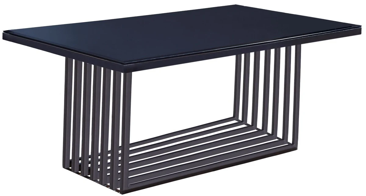 Luxury dining table silver / black 200 x 100 x H. 77 cm - Rectangular stainless steel kitchen table with glass top - Luxury dining room furniture