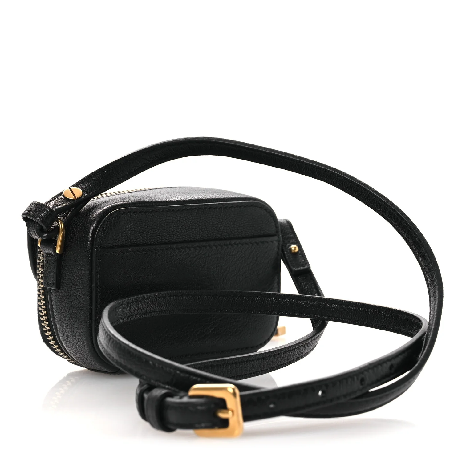 Goatskin Mini Saddle Shoulder Strap Pouch Black - Top Club