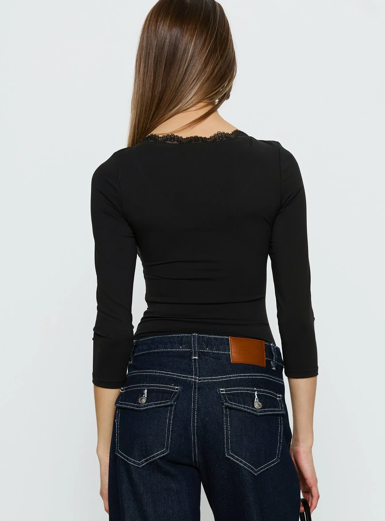 Lyselle Wrap Detail 3/4 Sleeve Bodysuit Black