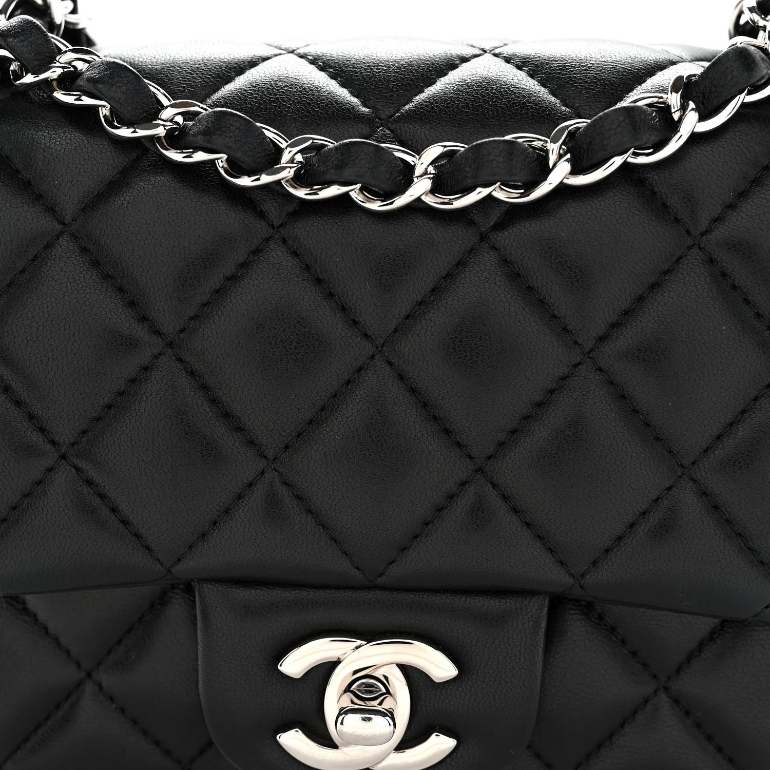 Lambskin Quilted Mini Square Flap Black - Top Club