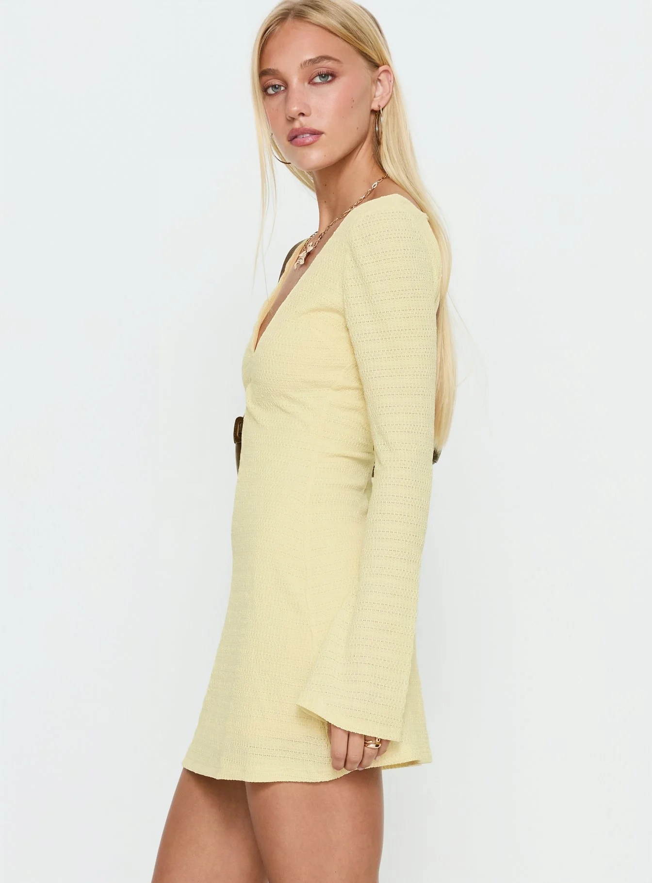 Milley Long Sleeve Textured Mini Dress Lemon