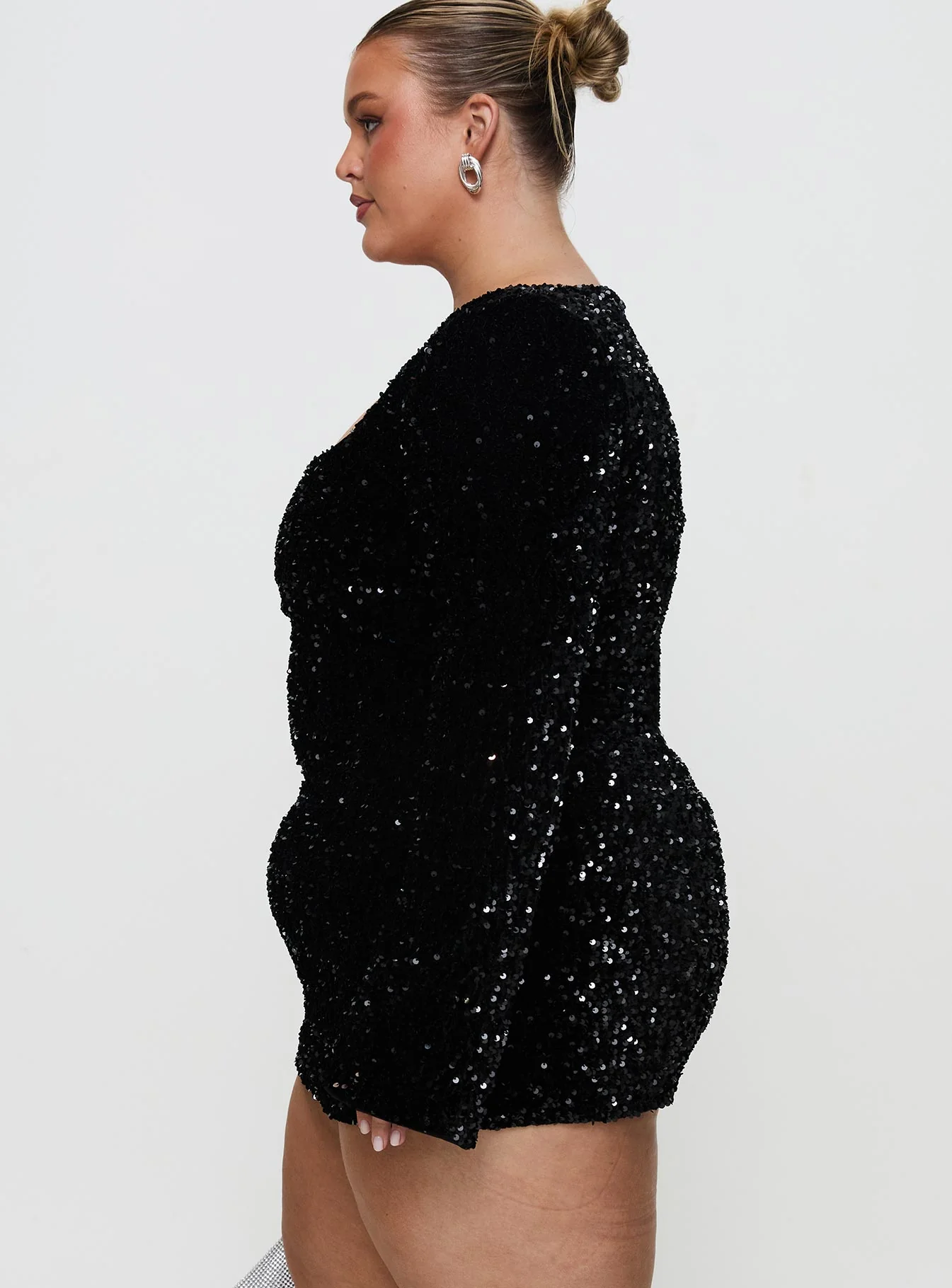 Vinelle Long Sleeve Mini Dress Black Curve