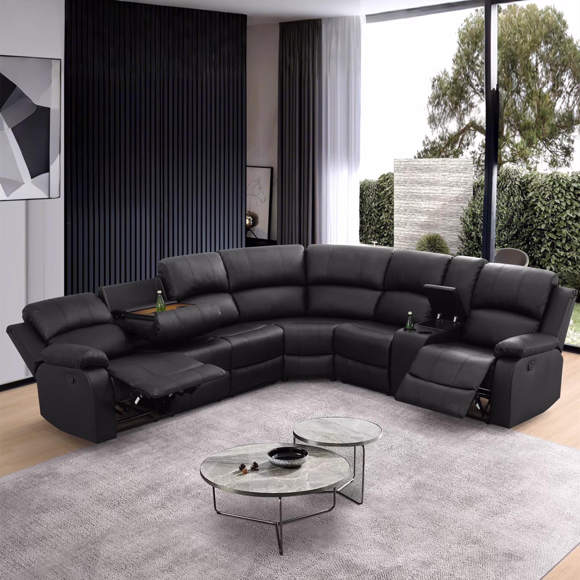 Aukfa 3 - Piece Recliner Sofa Set, 6 Seat Sectional Couch with Cup Holders&Storage Console, Gray